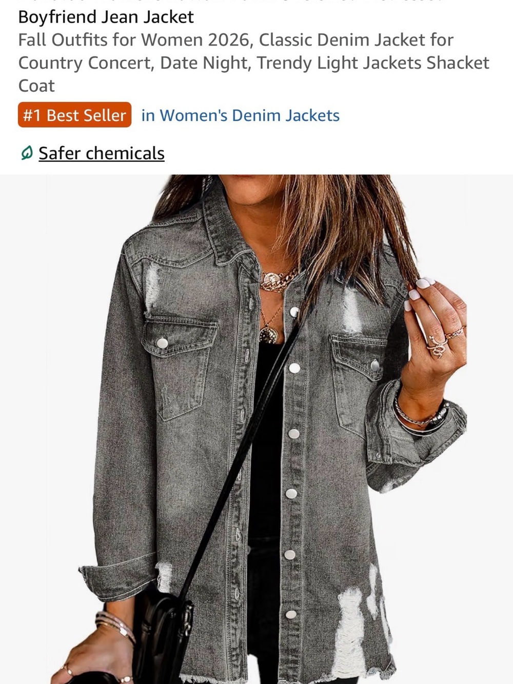 Women’s Distressed Grey Boyfriend Denim Jacket
